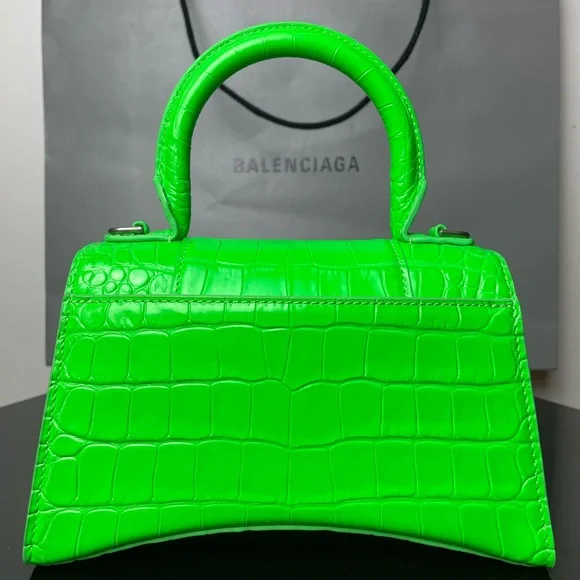 Balenciaga Neon Green Hourglass XS Croc-Embossed Top Handle Bag - Picture 5 of 9